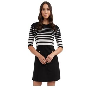 Ellen Tracy Black and White Striped Mini Dress